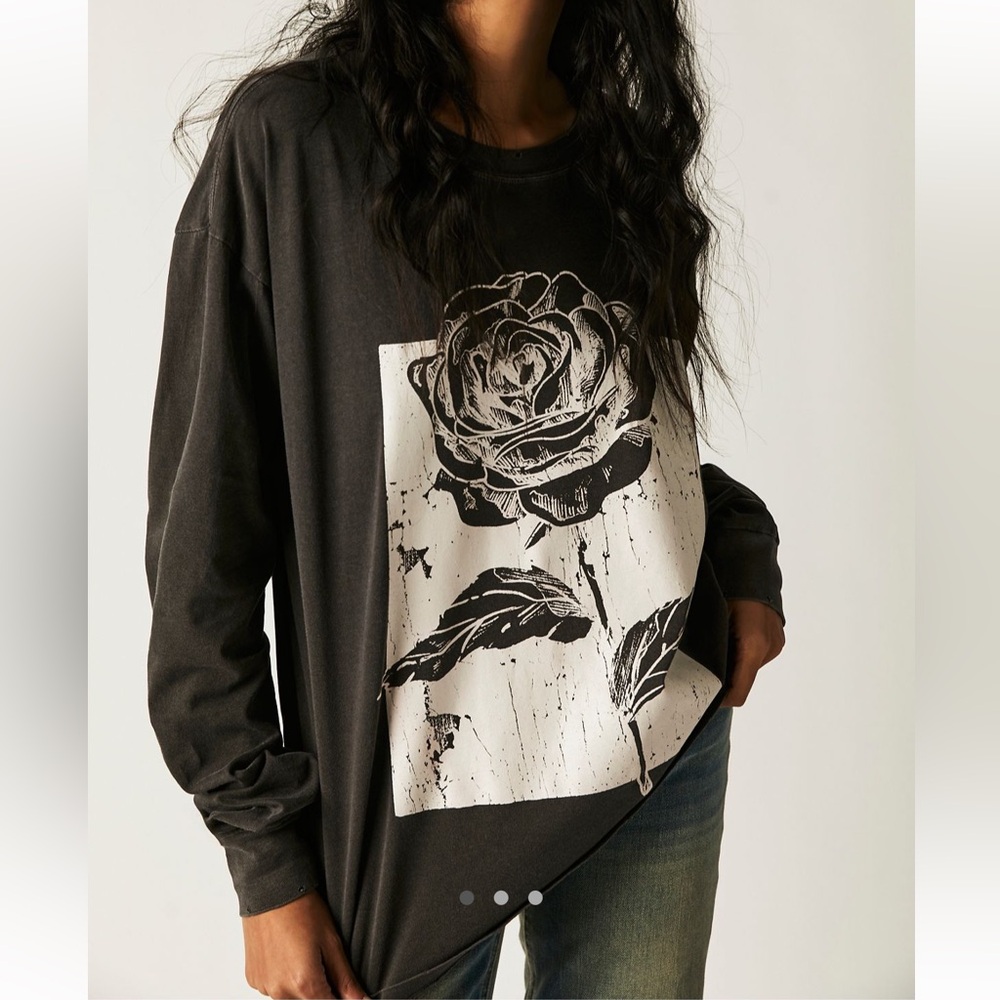 Free People Girl Dangerous Rose Stem Long Sleeve Vintage Black XS